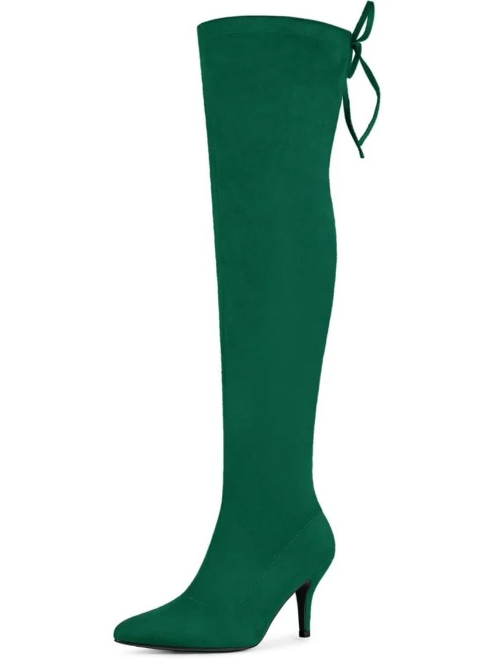 Women's Green Round Toe Chunky Heel Lace Up Synthetic Over The Knee High Boots